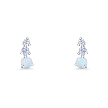 Three Stone Lab Created White Opal 8.2mm Tapered CZ Stud Earring 925 Sterling Silver Wholesale